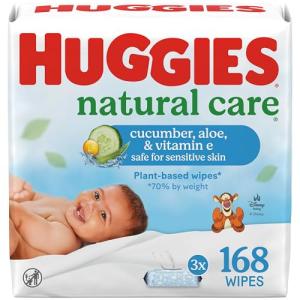 Huggies Natural Care Cucumber, Aloe and Vitamin E Baby Wipes, Hypoallergenic, Scented, 3 Flip-Top Packs (168 Wipes Total), Packaging May Vary