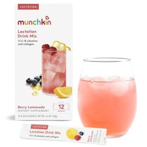 Munchkin Milkmakers Lactation Drink Mix Supplement with B Vitamins/Collagen/Fenugreek & Milk Thistle for Breastfeeding Moms, Berry Lemonade, 12 Count