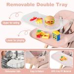 BABY JOY Baby High Chair, 6 in 1 Convertible Wooden High Chair for Babies & Toddlers with Adjustable Legs, Double Removable Tray, Safety Harness & Waterproof PU Cushion (Pink)