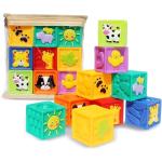 Kingtree Baby Blocks, 9PCS Soft Squeeze Building Blocks Stacking Toys for 6+ Months Babies, Baby Teething Chewing Educational Blocks Set with Numbers Animals Shapes Textures