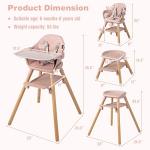 BABY JOY Baby High Chair, 6 in 1 Convertible Wooden High Chair for Babies & Toddlers with Adjustable Legs, Double Removable Tray, Safety Harness & Waterproof PU Cushion (Pink)