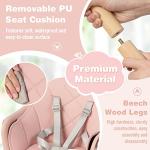 BABY JOY Baby High Chair, 6 in 1 Convertible Wooden High Chair for Babies & Toddlers with Adjustable Legs, Double Removable Tray, Safety Harness & Waterproof PU Cushion (Pink)