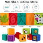 Kingtree Baby Blocks, 9PCS Soft Squeeze Building Blocks Stacking Toys for 6+ Months Babies, Baby Teething Chewing Educational Blocks Set with Numbers Animals Shapes Textures