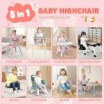 Kinder King 8 in 1 Baby High Chair, Coverts to Dining Booster Seat/Kids Table & Chair Set/Toddler Building Block Table/Kids Stool, Removable Tray & Double Seat Cover, Easy to Wipe, Grey & Pink