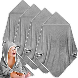 Reginary 4 Pack Baby Hooded Towels Coral Fleece Baby Bath Towels 30 x 30 Inch Soft Absorbent Hooded Bath Blanket for Newborn Toddler Infant Boy Girl Shower Gift Supplies (Gray)