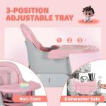 Kinder King 8 in 1 Baby High Chair, Coverts to Dining Booster Seat/Kids Table & Chair Set/Toddler Building Block Table/Kids Stool, Removable Tray & Double Seat Cover, Easy to Wipe, Grey & Pink