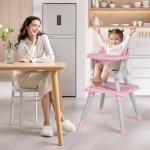 Kinder King 8 in 1 Baby High Chair, Coverts to Dining Booster Seat/Kids Table & Chair Set/Toddler Building Block Table/Kids Stool, Removable Tray & Double Seat Cover, Easy to Wipe, Grey & Pink