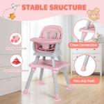 Kinder King 8 in 1 Baby High Chair, Coverts to Dining Booster Seat/Kids Table & Chair Set/Toddler Building Block Table/Kids Stool, Removable Tray & Double Seat Cover, Easy to Wipe, Grey & Pink