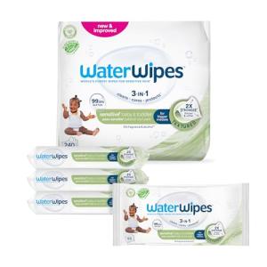 WaterWipes Sensitive+ Baby & Toddler Wipes, 3-In-1 Cleans, Cares, Protects, 99.9% Water, Textured Clean, Unscented & Hypoallergenic, 240 Count (4 Packs)