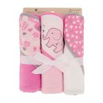 Cudlie Buttons & Stitches Baby Girl 3 Pack Rolled/Carded Hooded Towels in Blooming Elephant Print, GS71729