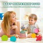 SpringFlower 3 in 1 Montessori Toys for Babies 0-3-6-12 Months, Soft Baby Teething, Stacking Building Blocks for Infants, Sensory Developmental Education Toys for Toddler Baby 12-18 Months,22 PCS