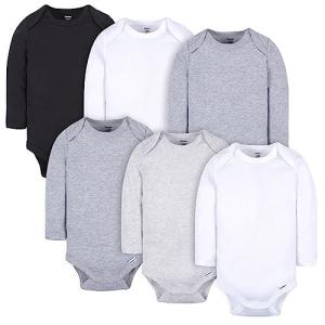 Gerber Baby 6 Pack Long-Sleeve Onesies Bodysuit, White and Black, 0-3 Months