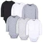 Gerber Baby 6 Pack Long-Sleeve Onesies Bodysuit, White and Black, 0-3 Months