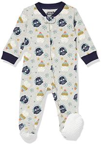 Amazon Essentials Disney | Marvel | Star Wars Unisex Babies' Snug-Fit Cotton Footed Pajamas, Star Wars Winter - Sleep & Play, 6-9 Months