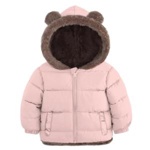 Enlifety Baby Down Jacket for Girls 6-12 Months Pink Bear Ear Zipper Coat with Pocket Winter Warm Thick Hooded Clothes Outwear