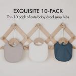 10 Pack Cotton Snap Bibs for Baby Boy Girl, Super Soft Drool Bibs for Teething and Feeding