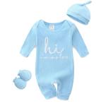 Bibimom Infant Boy Clothes 0-3 Months Knit Round Crew Neck Snap Closure Blue Romper