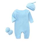 Bibimom Infant Boy Clothes 0-3 Months Knit Round Crew Neck Snap Closure Blue Romper