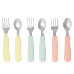 Pandaloo Kids Silverware with Soft Silicone Handle | Toddler Fork & Spoon Set (6pcs) | Toddler Utensils | Food-Grade Silicone + Stainless Steel | Dishwasher Safe | Encourages Independent Eating