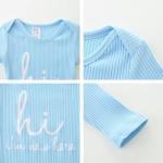 Bibimom Infant Boy Clothes 0-3 Months Knit Round Crew Neck Snap Closure Blue Romper