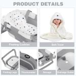 MoreFeel Collapsible Baby Bathtub for Newborn with Thermometer & 1 Hooded Towel & 1 Soft Floating Cushion,Portable Travel Bathtub with Drain Hole, Durable Foldable Baby Tubs for Infants to Toddler