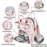 Diaper Bag Backpack, Baby Girl Diaper Bag for Mom, Large Pink Floral Diaper Bag Backpack for Girls, Waterproof Mom Backpack for Work Travel Holiday with Insulated Pockets and Stroller Straps