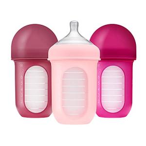 Boon Nursh Bottles - Silicone Baby Bottles Help Ease Colic Symptoms - Formula and Breast Milk Only Touch Platinum Food-Safe Silicone - Medium Flow - 8 Oz - Pink