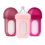 Boon Nursh Bottles - Silicone Baby Bottles Help Ease Colic Symptoms - Formula and Breast Milk Only Touch Platinum Food-Safe Silicone - Medium Flow - 8 Oz - Pink