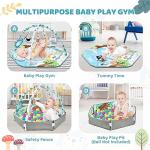 Baby Gym Play Mat, 8-in-1 Tummy Time Mat & Ball Pit with 6 Toys, Washable Baby Activity Play Mat for Visual, Hearing, Sensory, Motor Development, Baby Toys Gift for Toddler Infant 0-3-6-9-12 Months