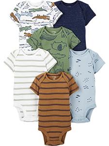 Simple Joys by Carter's Baby Boys' Short-Sleeve Bodysuit, Pack of 6, Multicolor/Alligator/Forest Animals/Stripe, 3-6 Months