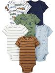 Simple Joys by Carter's Baby Boys' Short-Sleeve Bodysuit, Pack of 6, Multicolor/Alligator/Forest Animals/Stripe, 3-6 Months