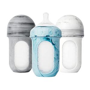 Boon Nursh Bottles - Silicone Baby Bottles Help Ease Colic Symptoms - Formula and Breast Milk Only Touch Platinum Food-Safe Silicone - Medium Flow - 8 Oz - Tie Dye