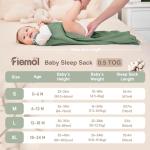 FIEMOL Baby Sleep Sack 6-12 Months, 100% Cotton Sleeping Sack for Newborn and Infant, 3 Pack Baby Wearable Blanket, 0.5 Tog Lightweight Double Zipper Sleep Bag Cyan