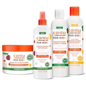 Cantu Care for Kids Haircare Regimen Set with Large Size Shampoo + Conditioner + Detangler + Leave-In Conditioner (Pack of 4)