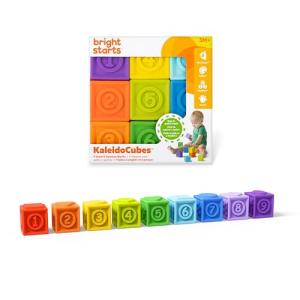 Bright Starts KaledioCubes 9pk Stack & Squeeze Blocks Baby Bath Toys - Play & Learn with Colors, Numbers & Shapes, Ages 3 Months+, Multicolor