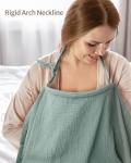 Blissful Diary Muslin Nursing Cover for Breastfeeding, Breathable Breastfeeding Cover up with Arch Neckline for Women, Nursing Apron (Roman Green)