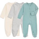 Aablexema Baby Footie Pajamas with Mitten Cuffs, Double Zipper Infant Cotton clothes Sleeper Pjs, Footed Sleep Play (0-3m, Ivory & Grey & Blue)