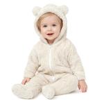 SKYTWO Baby Plush Long Sleeve Polar Fleece Jumpsuit With Bear Ears Baby Fleece Hooded Jumpsuit Infant Winter Outfit (Beige, 0-3 Months)