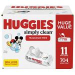 HUGGIES Simply Clean Baby Wipes Flip Lid Packs 704 Wipes Total, White, Unscented, 11 Count
