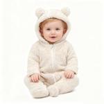 SKYTWO Baby Plush Long Sleeve Polar Fleece Jumpsuit With Bear Ears Baby Fleece Hooded Jumpsuit Infant Winter Outfit (Beige, 0-3 Months)