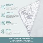 Spasilk 4-Piece Soft Terry Hooded Bath Towel and Washcloth Set, 1 Baby Towel and 3 Baby Washcloths for Newborn Boys and Girls, Gray Lion