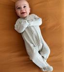 Aablexema Baby Footie Pajamas with Mitten Cuffs, Double Zipper Infant Cotton clothes Sleeper Pjs, Footed Sleep Play (0-3m, Ivory & Grey & Blue)