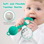 Teething Toys for Babies 0-6 Months, Baby Rattles 6 to 12 Months, 2-in-1 Rattle and Teether Toy for Soothing Sore Gums and Keeps Little Ones Entertained, Food Grade Silicone, Spearmint