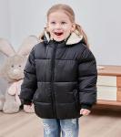 Baby Boys Girls Winter Coat 1-2T Infants Black Fleece Outerwear 1-2 Year Newborn Puffer Jackets for Babies 12-24 Months Thicken Plush Down Alternative with Removable Fur Hooded 1st New Year Coats