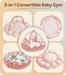 Mallify 5-in-1 Thick Plush Baby Play Gym Mat, Tummy Time Mat with 6 Sensory Toys, Baby Play Mat, Convertible Baby Gym for Stage-Based Development from Babies to Toddlers, Baby Essentials Gift, Pink