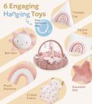 Mallify 5-in-1 Thick Plush Baby Play Gym Mat, Tummy Time Mat with 6 Sensory Toys, Baby Play Mat, Convertible Baby Gym for Stage-Based Development from Babies to Toddlers, Baby Essentials Gift, Pink