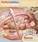 Mallify 5-in-1 Thick Plush Baby Play Gym Mat, Tummy Time Mat with 6 Sensory Toys, Baby Play Mat, Convertible Baby Gym for Stage-Based Development from Babies to Toddlers, Baby Essentials Gift, Pink