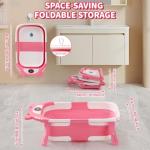 Baby Bathtub,Collapsible Baby Bath Tub with Thermometer & Soft Floating Cushion,Portable Travel Baby Bathtubs for Newborns to Toddlers 0-36 Months(Crab Gray)