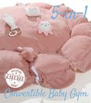 Mallify 5-in-1 Thick Plush Baby Play Gym Mat, Tummy Time Mat with 6 Sensory Toys, Baby Play Mat, Convertible Baby Gym for Stage-Based Development from Babies to Toddlers, Baby Essentials Gift, Pink