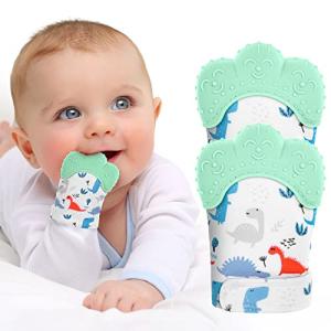 2Pack Silicone Teething Mitt, Soothing Infant Teething Mitten Pain Relief, Prevent Scratches Glove, Safe Silicone Teething Toys for 0-12 Months